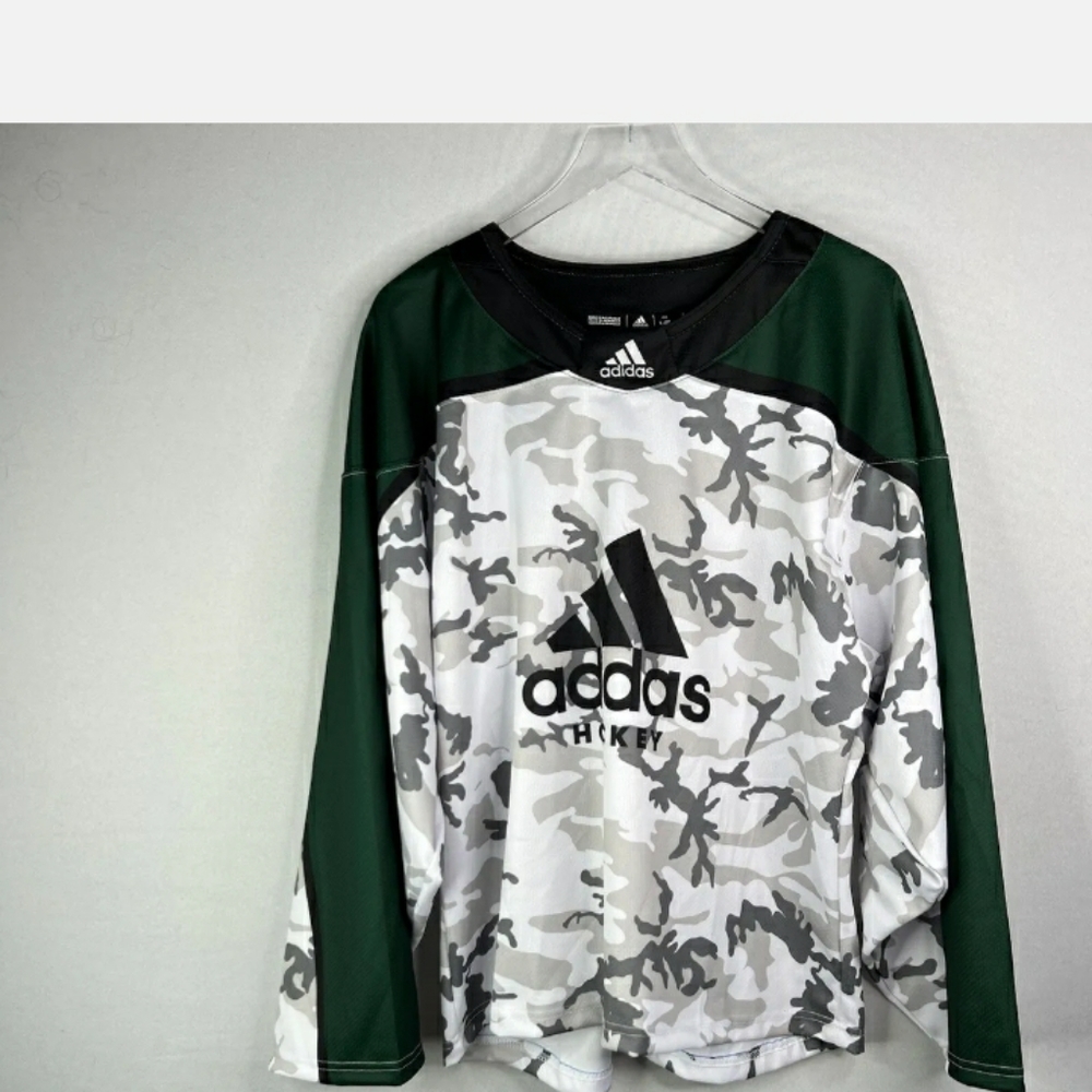 Adidas Hockey Practice Jersey Green Camo Print Men’s Large XL NWOT